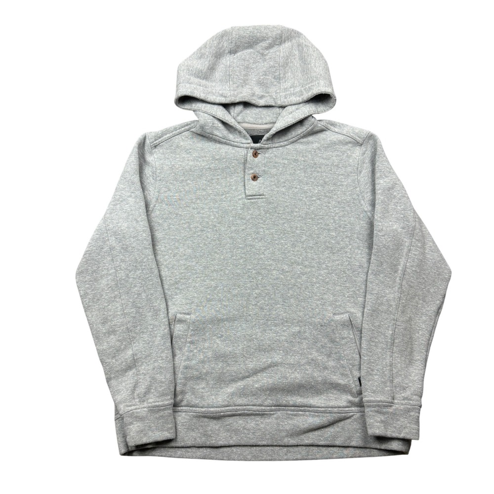 Prana Mens Large Gray Henley Hoodie Sweatshirt Fleece Pullover Outdoors Minimal